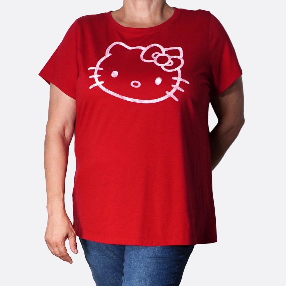 Torrid Hello Kitty T-Shirt Ruby Red 1X 2X Graphic Print Short‎ Sleeve Tee Sanrio